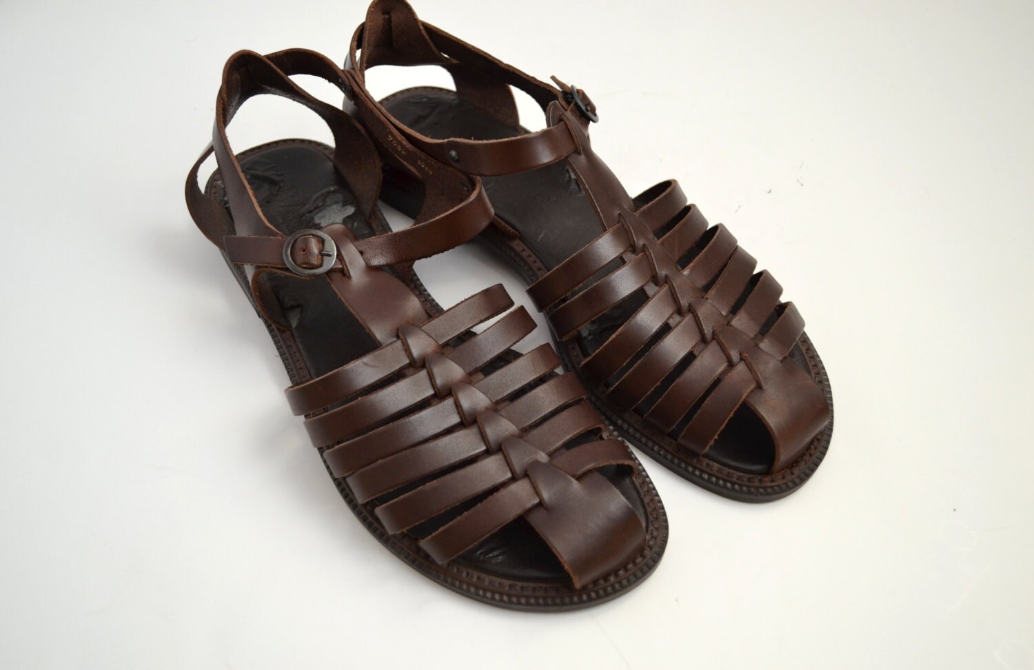 Woman’s Brown Leather Huarache Woven Bass Sandals – Haute Juice
