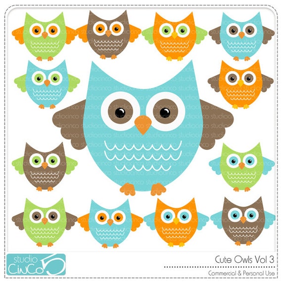 Cute Owls vol 3 Digital Clip Art Commercial Use Clipart