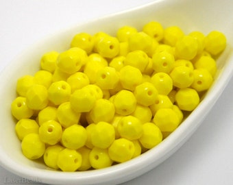 Bright Yellow Czech Fire Polished Beads 6mm Faceted (35) Fire Polish Round Glass Opaque last
