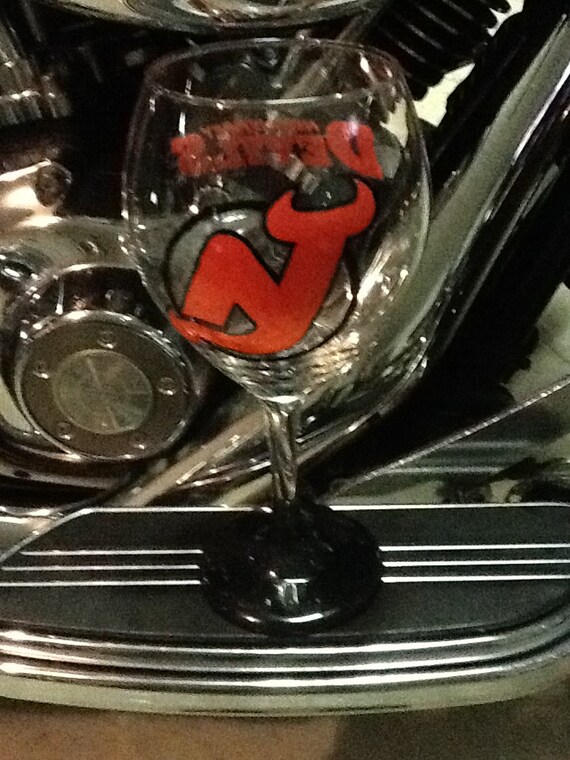 Hand Painted New Jersey Devils Wine Glass by brandiedmonds on Etsy