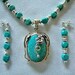 HOLD FOR WARREN====Turquoise Silver Necklace, Elegant and Exquisite Pendant and Turquoise Beaded Necklace with Drop Earrings