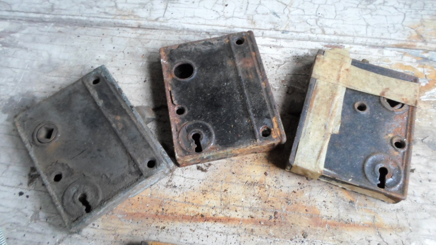 Three Antique Door Locks for Skeleton Key Parts Repair
