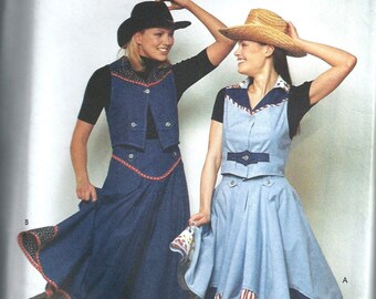 ... Skirt and Vest Cowgirl Costume Pattern, Simplicitiy 9438 10-16 UNCUT