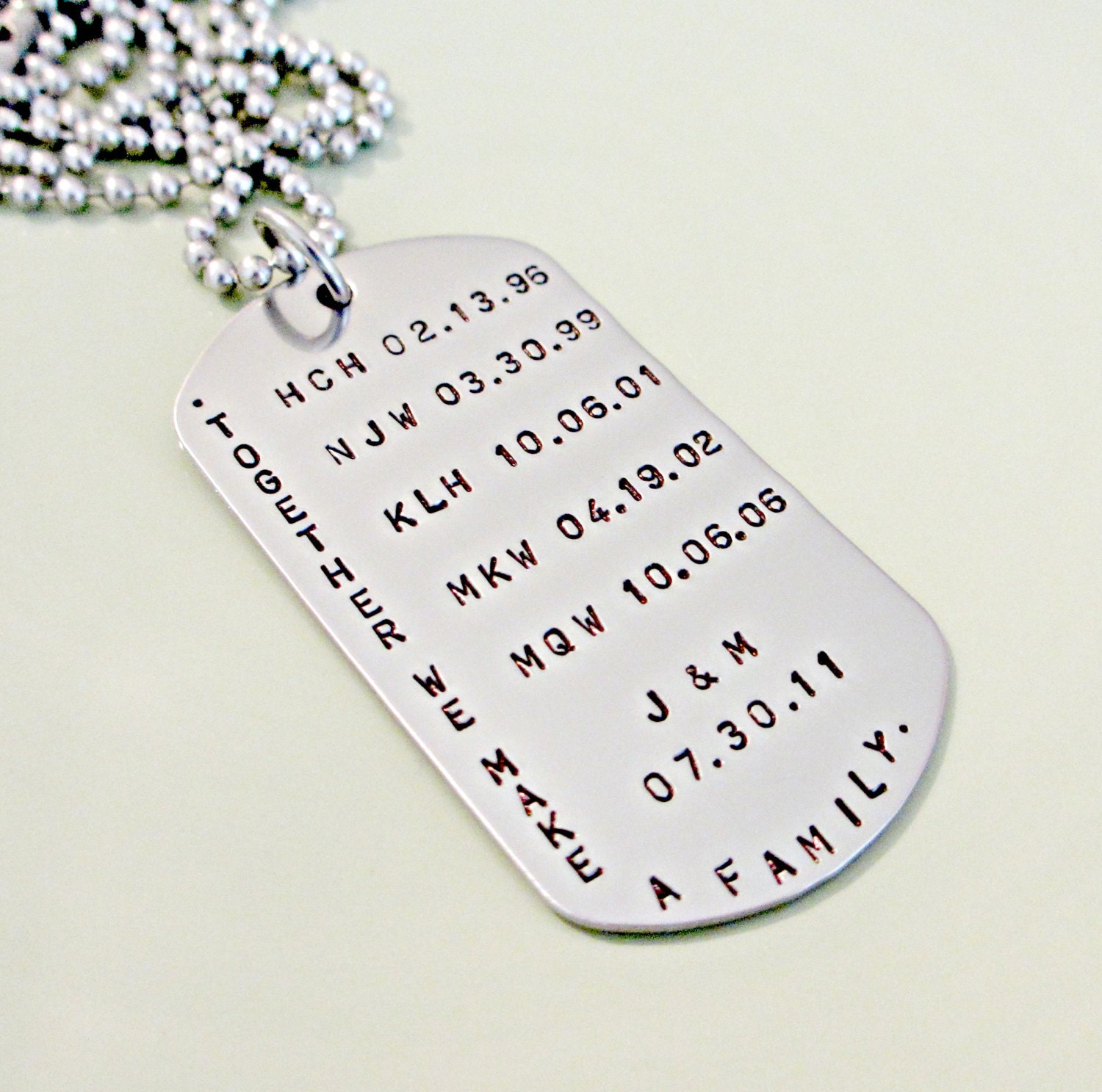 Hand Stamped Dog Tag Together We Make A Family Custom Mens