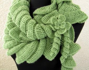 Crochet Scarf PATTERN, Unique Crochet Ruffle Scarf With Flower, DIY Gift Easy Tutorial Instant Download PDF Pattern No.18 by Lyubava Crochet