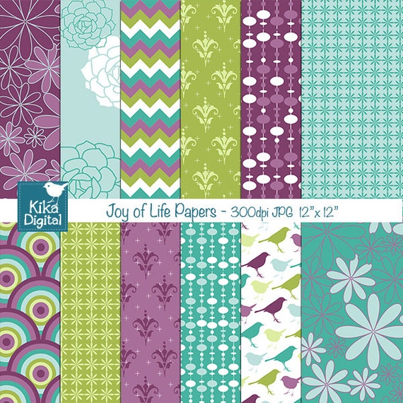 Teal And Purple Digital Papers Joy Of Life Scrapbooking