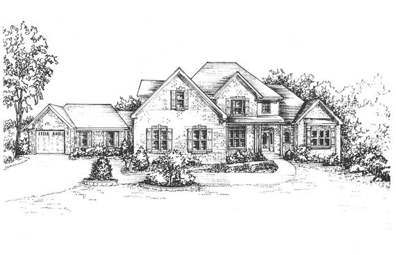 Picture of House. home illustration drawn in Ink 11x