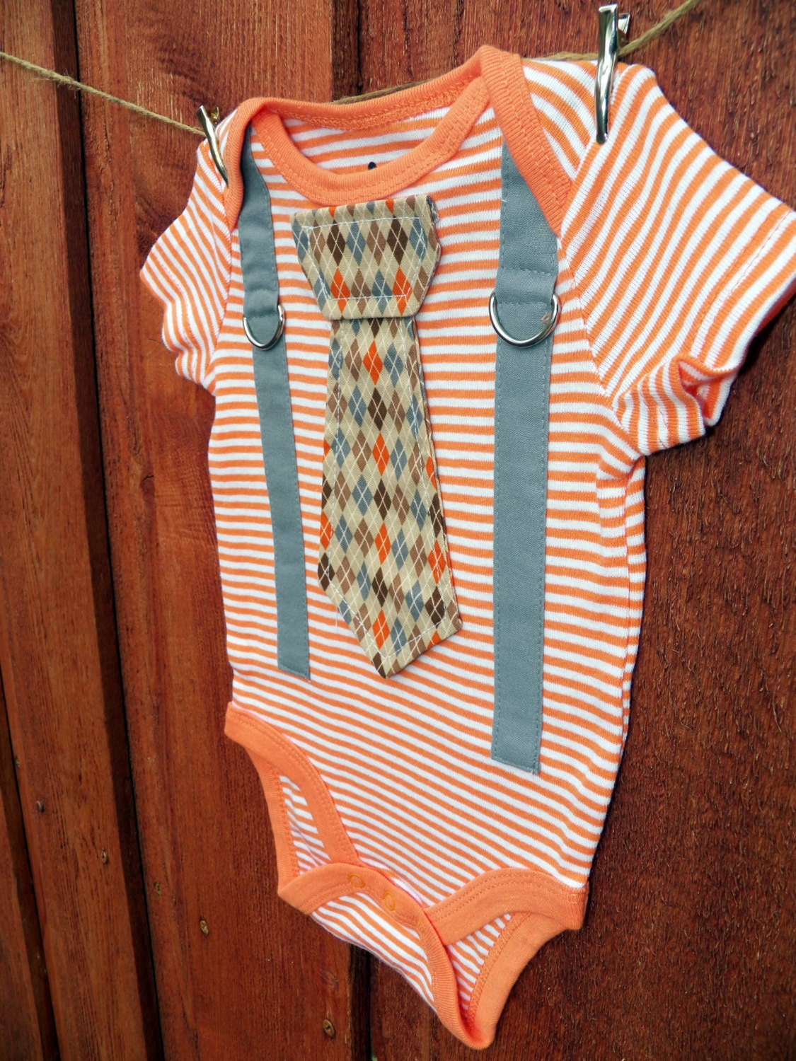 NEW Baby Boy Tie Onesie and Suspender Bodysuit Orange and