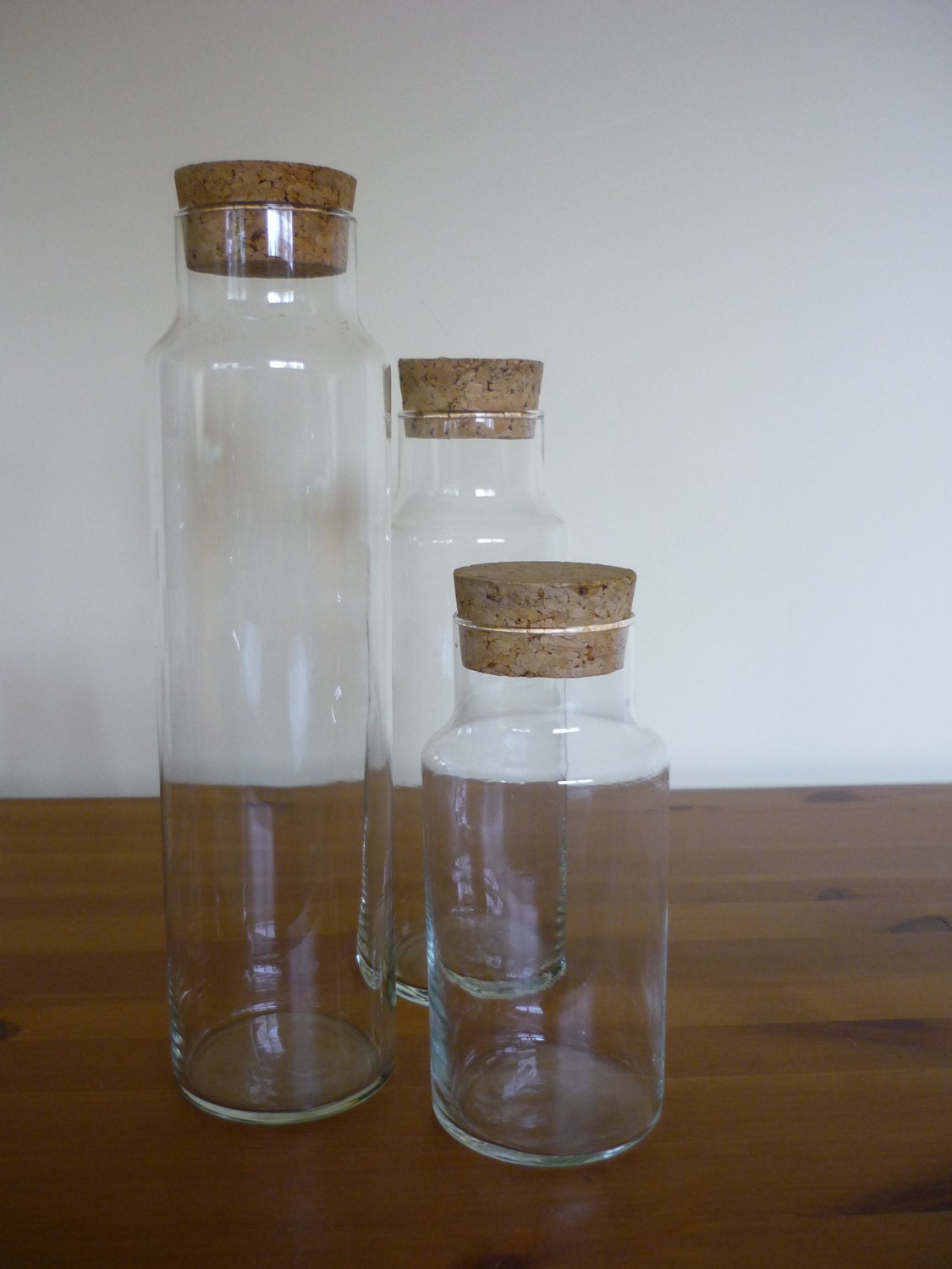 Set Of 3 Vintage Glass Storage Jars With Cork Lids Libbey 