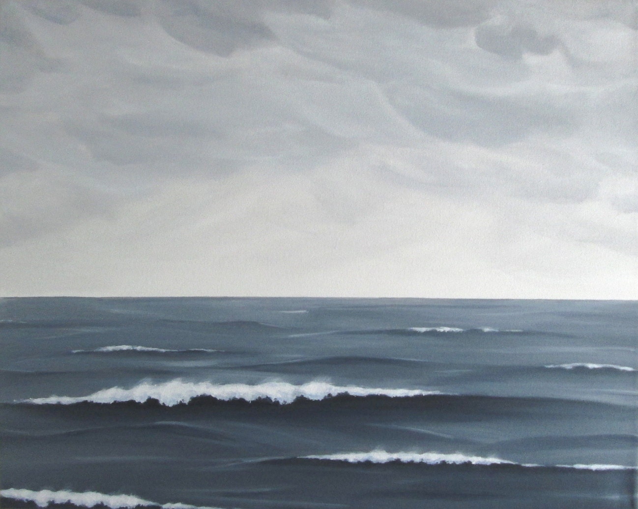 Gray Ocean Painting Cloudy Seascape Large Ocean Painting