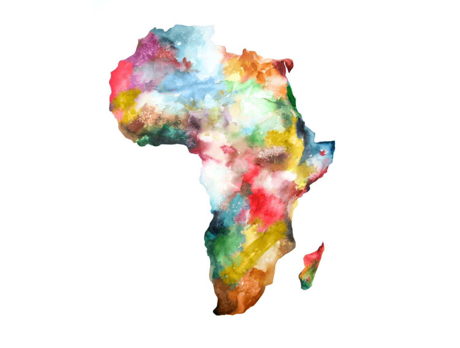 Africa Map Painting Print Colorful Watercolor by AudreyDeFord