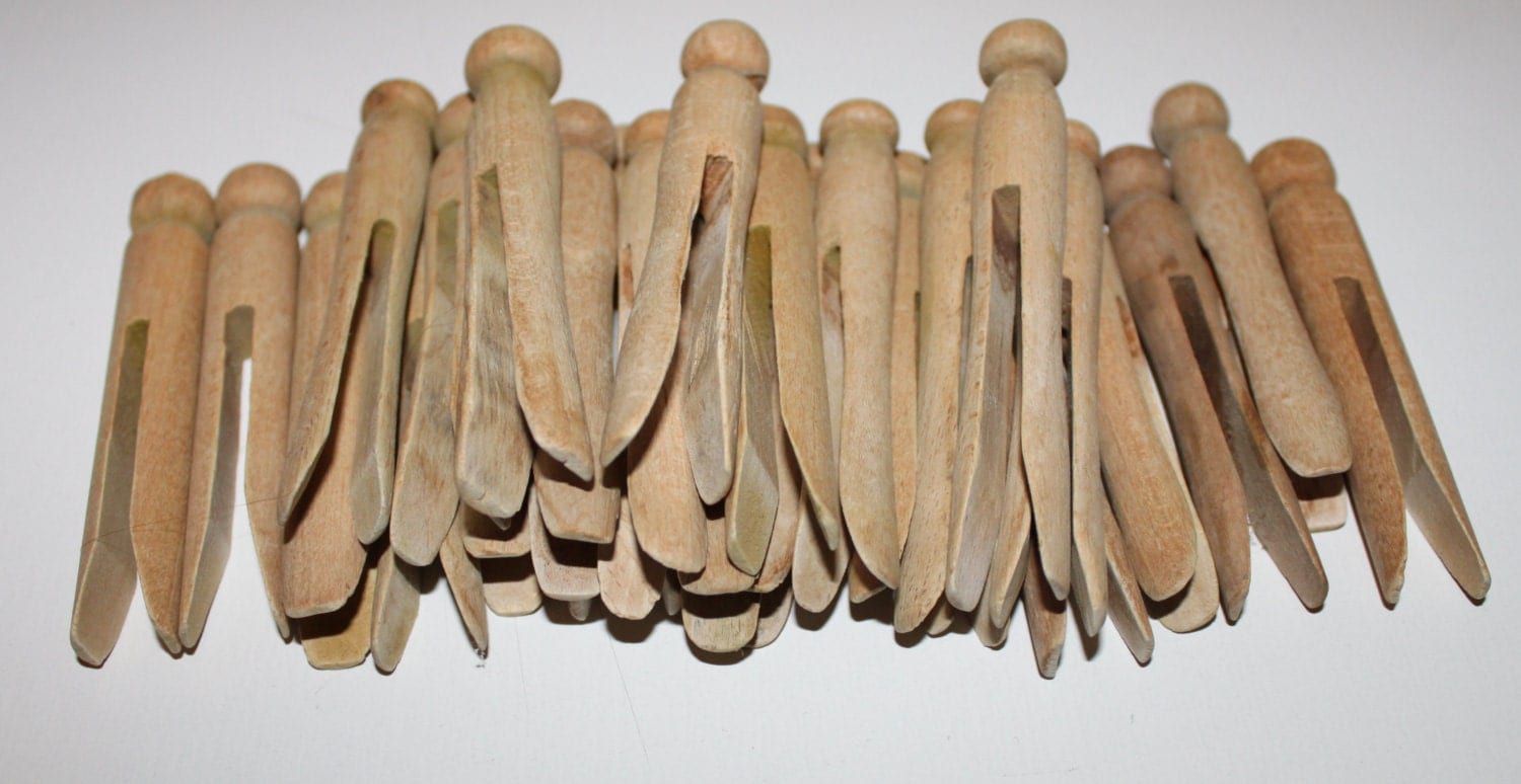 25 Vintage Wood Clothes Pins