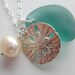 Sterling Silver Sand Dollar, Freshwater Pearl and Teal Green Puerto Rican Beach Glass Necklace - Ocean Lover, Sea Glass, Sea Life, For Her