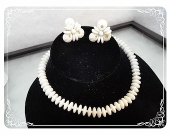 Summer White Vintage Western Germany Necklace & Earring Demi Set - 2834a-121012000
