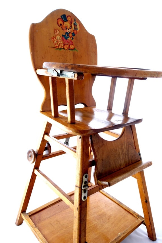 Vintage Baby High Chair Converts to Low Play Chair / Desk on