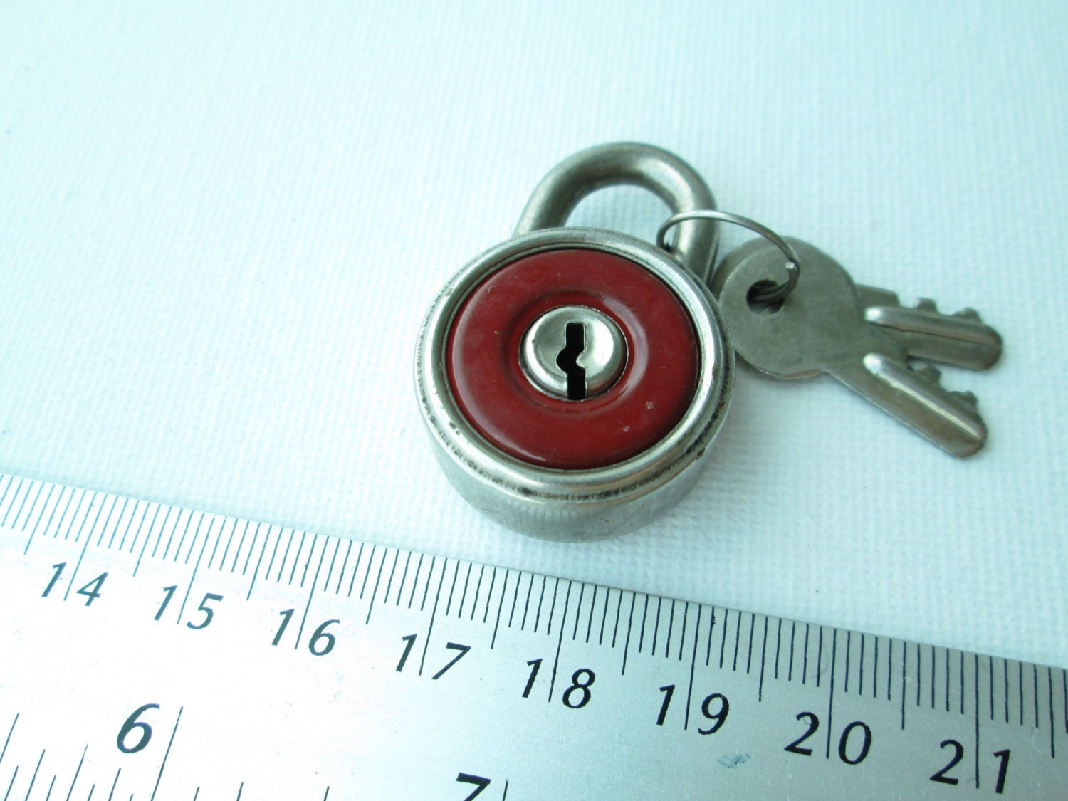 Vintage mini padlock miniature lock and key DELTA deep red