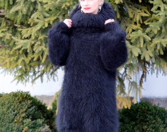 Extra fuzzy black hand knitted mohair sweater
