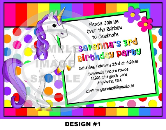 Unicorn Invitation Rainbow Invitation Pony Invitation