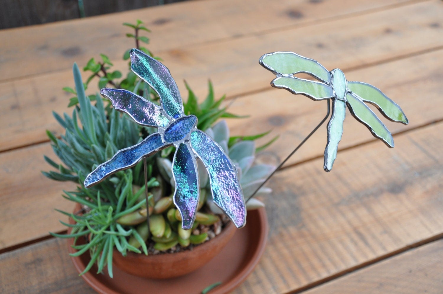 Stained Glass Decorative Dragonfly Garden Plant Stakes