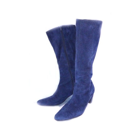 knee high blue suede boots