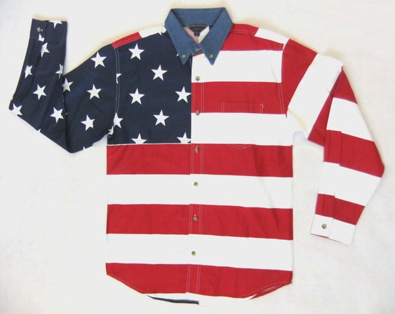 american flag men's button up shirt