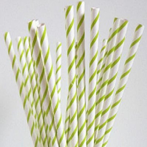 Lime Green Thin Striped Paper Straws by JazzyAppleGal on Etsy