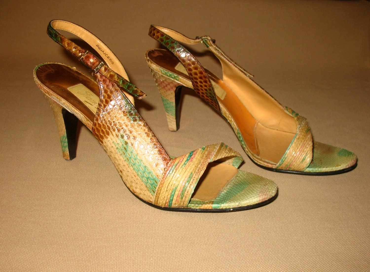 snake skin sling backs