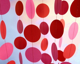 Valentine's Day Decor, Pink and Red Circle Paper Garland, Girl's Birthday Party Decorations, 10 ft. long