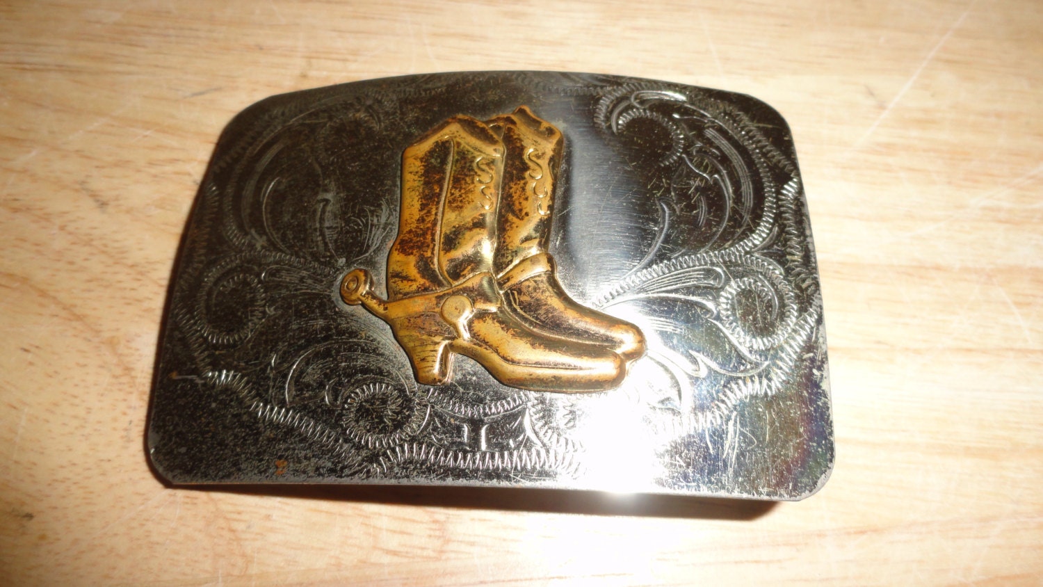 Vintage Nickel Silver Belt Buckle with Buckaroo Western/Cowboy