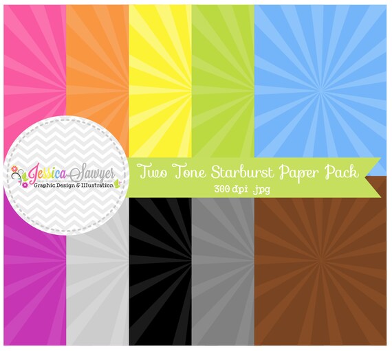 INSTANT DOWNLOAD, starburst digital paper pack - carnival backgrounds - two tone - colorful - printable papers - card making Il_570xn