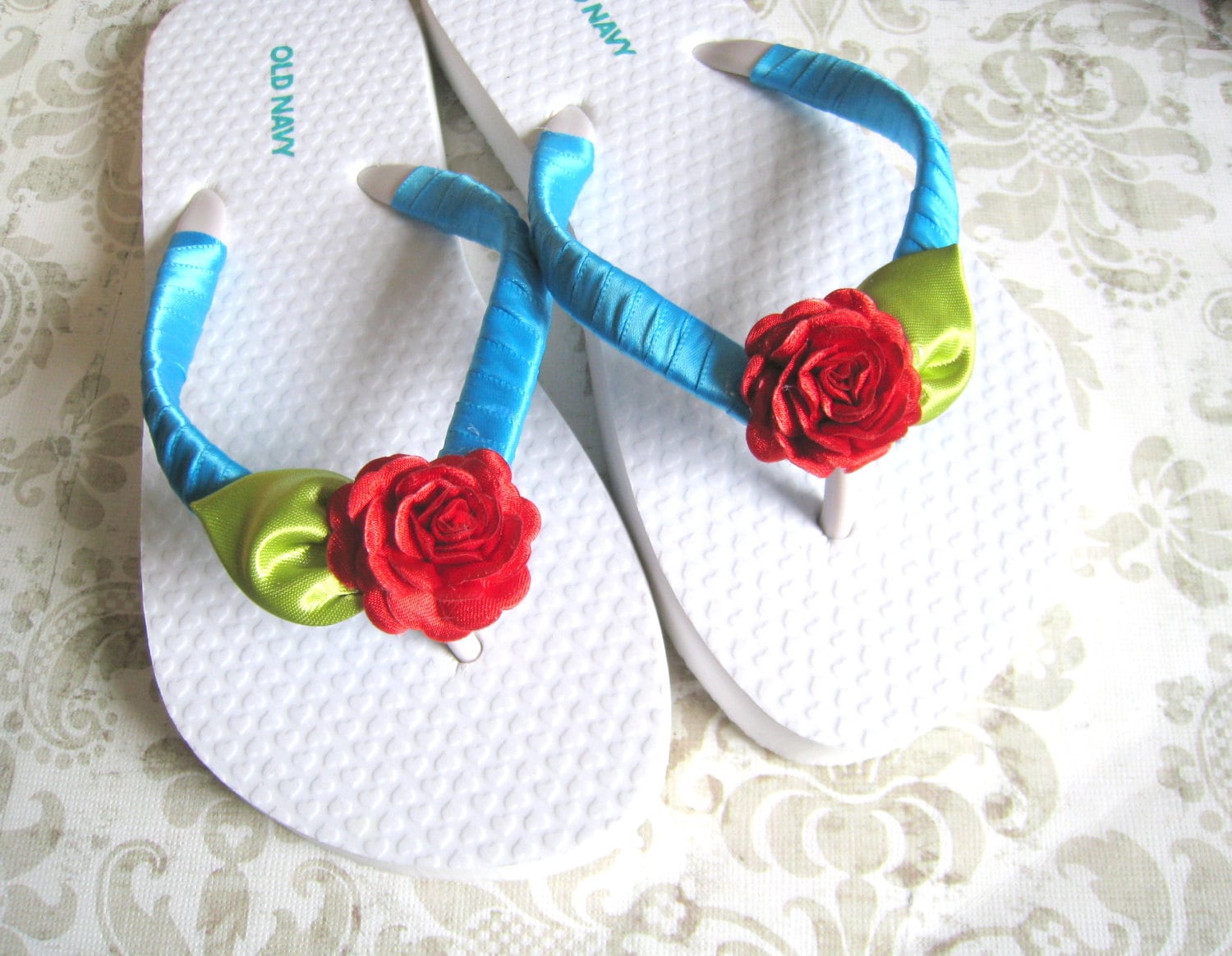 Red Rose Flower Girl Flip Flops