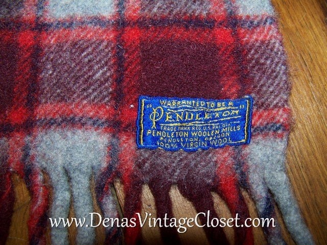 Vintage Red Plaid Pendleton Wool Blanket 46 X 58
