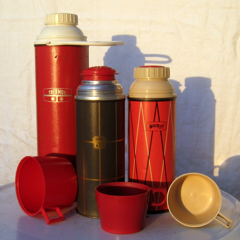 Vintage Thermos Bottle Collection Mid Century Modern