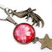 Necklace with Red Japanese Flower Pendant Bronze Parrot and little star Pendant Charm Romantic Chic