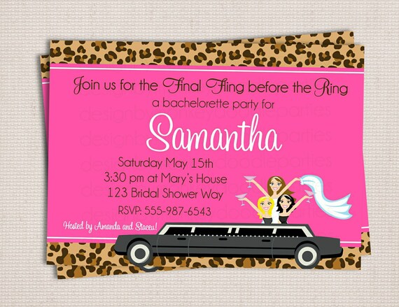 Chic Pink Leopard Limo Bachelorette Bridal Party Custom Printable Invitation Il_570xn