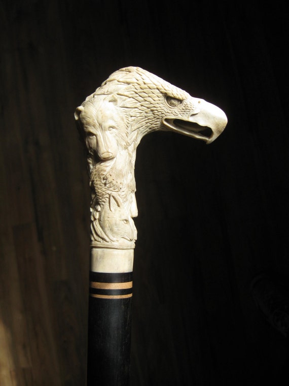 Walking Art Deer Antler Collector Cane Wood Cane by gammamike