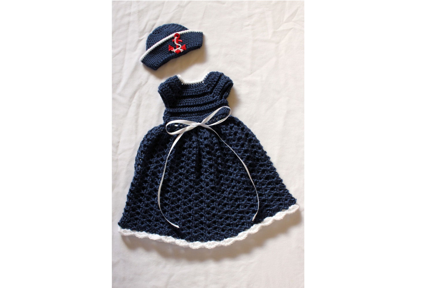 Baby Girl Sailor Dress Set Crochet Navy Dress Baby Girl Sailor Dress Set Crochet Navy Dress