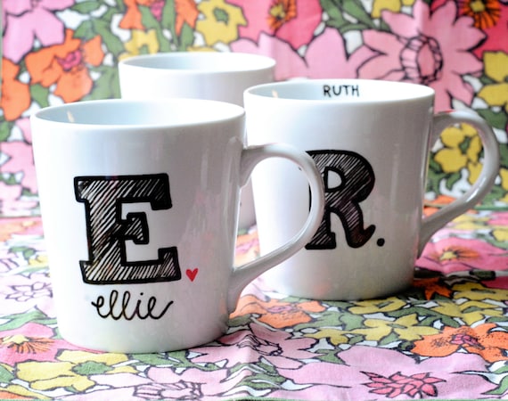 Monogrammed Coffee Mug- Initial and Name- Bridesmaid Gift, Wedding, Birthday Custom, Personalized