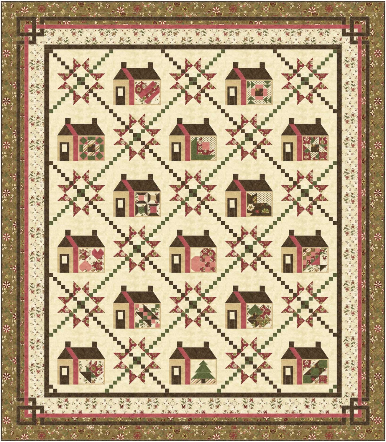 Download Sampler Quilt Pattern. Large Queen. Each House Block has a