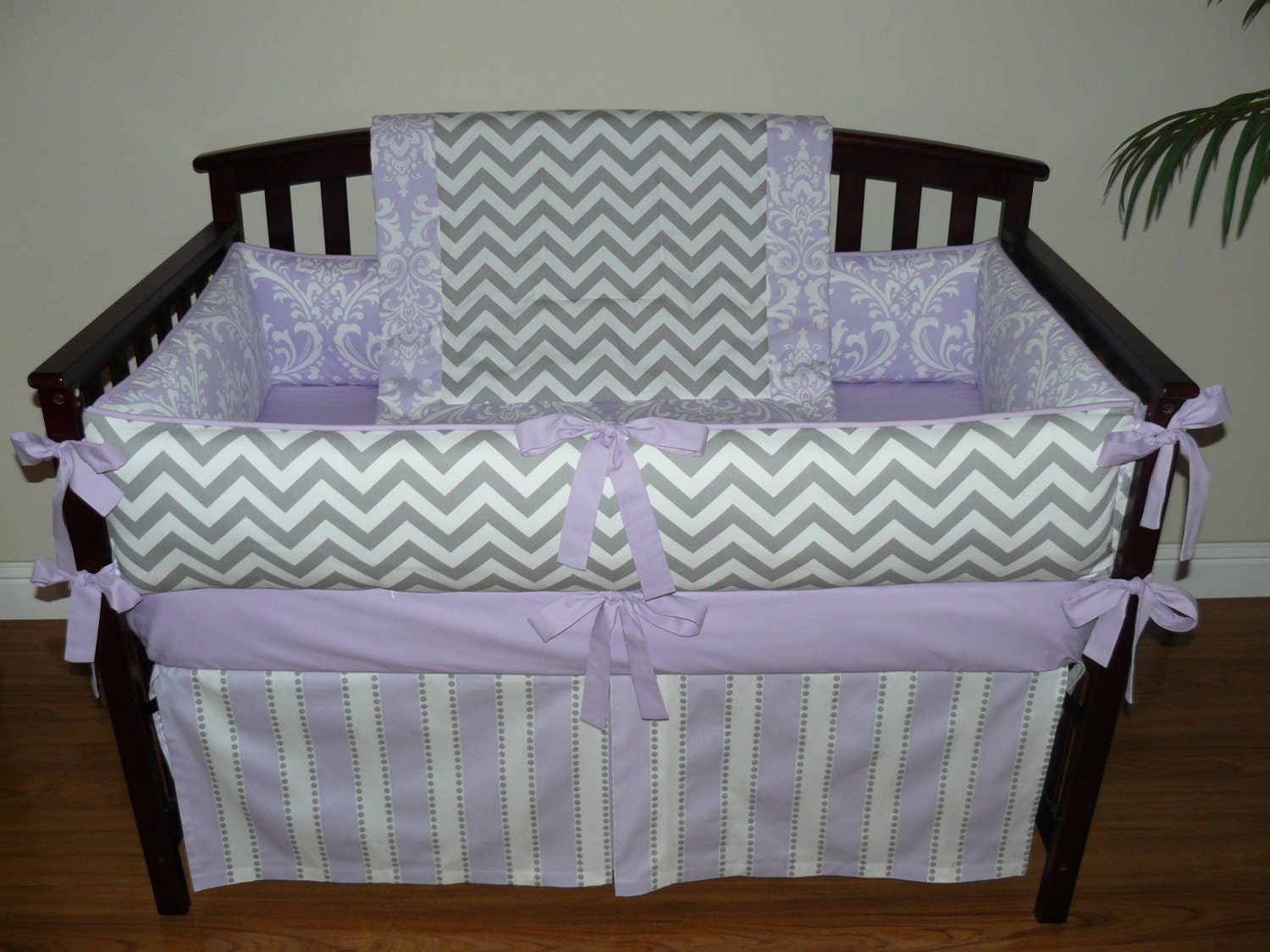 Lilac Osborne Damask Grey Chevron Custom Baby Crib Bedding