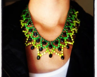 Custom Vintage Hand Painted Rhinestone Statement Necklace - Dannijo look