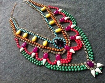 Custom Vintage Hand Painted Rhinestone Statement Necklace - Dannijo look