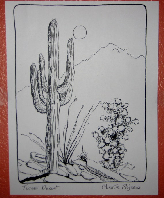 Items similar to Tucson Desert scene. Drawing of Tucson desert done in