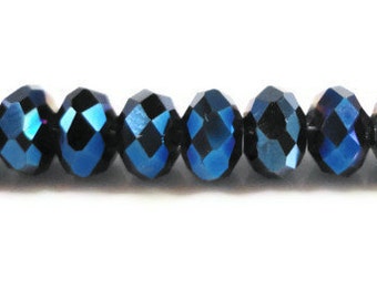 Blue Crystal Rondelles 6x4mm Metallic Blue Faceted Chinese Crystal Beads on an 8 1/4 Inch Strand with 50 Beads