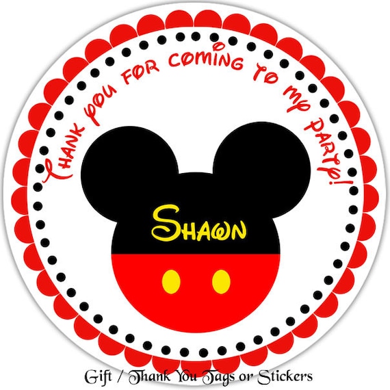 mickey mouse head personalized stickers party favor tags