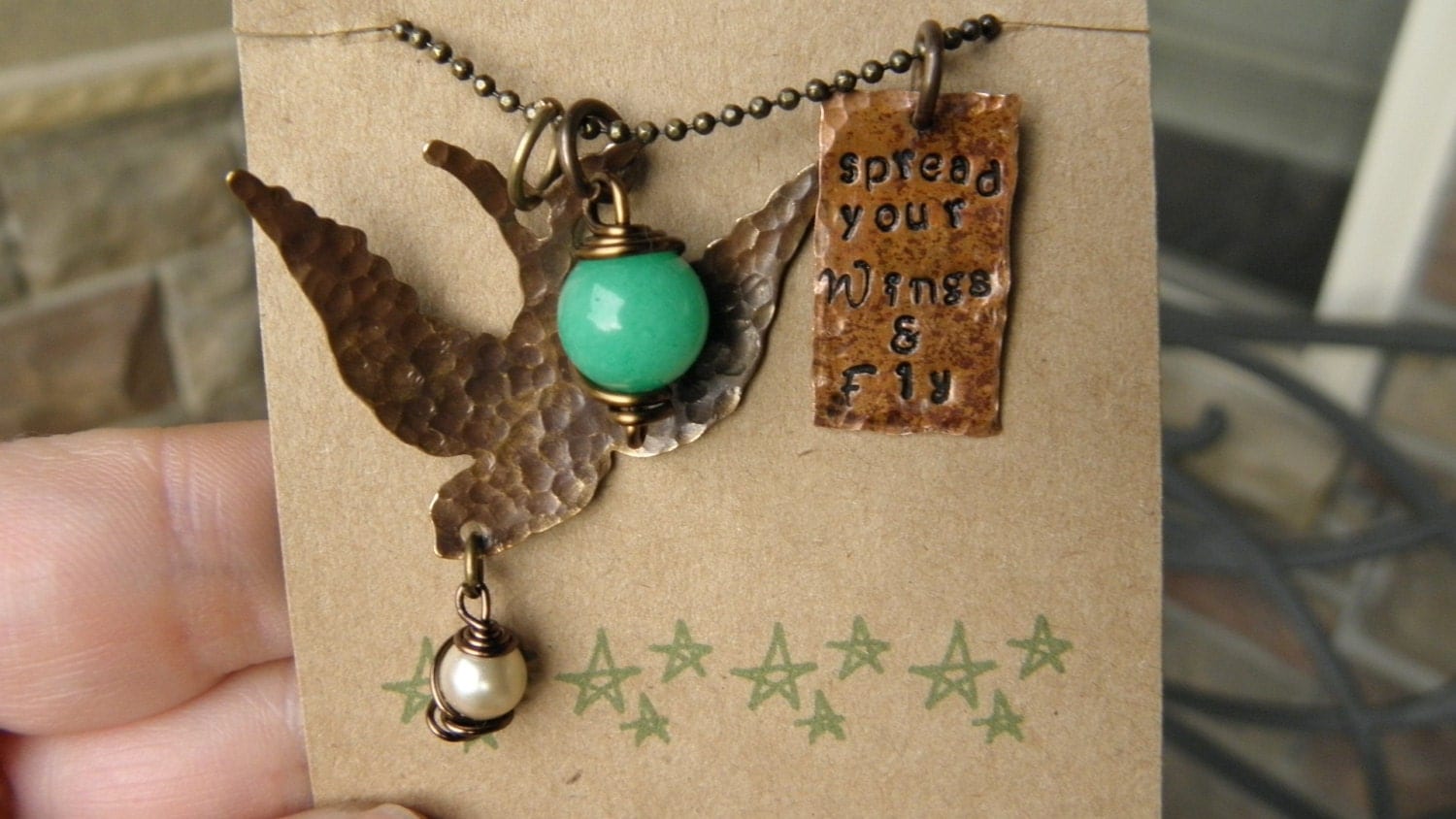 Spread your wings and fly bird necklace by CharmingSarabella