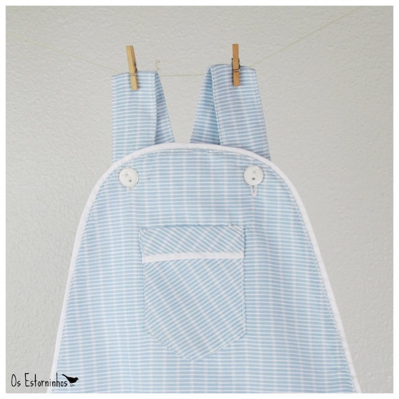 Baby boy overalls Striped Blue cotton overalls with front