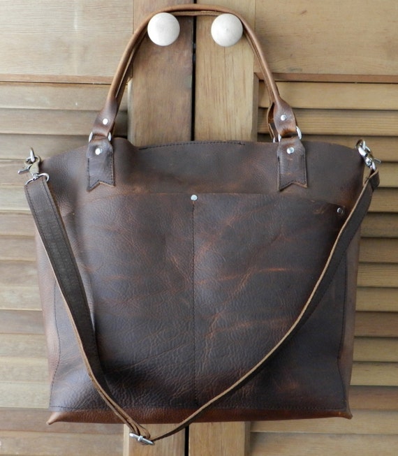 Oil tanned brown distressed leather tote bag by LocknKeyLeathers