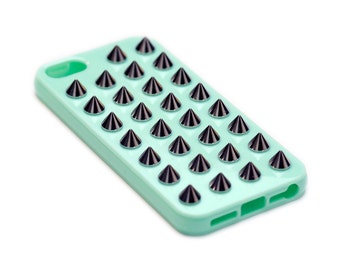 Studded iPhone 5 Case - Mint Case w ith Silver Studs ...
