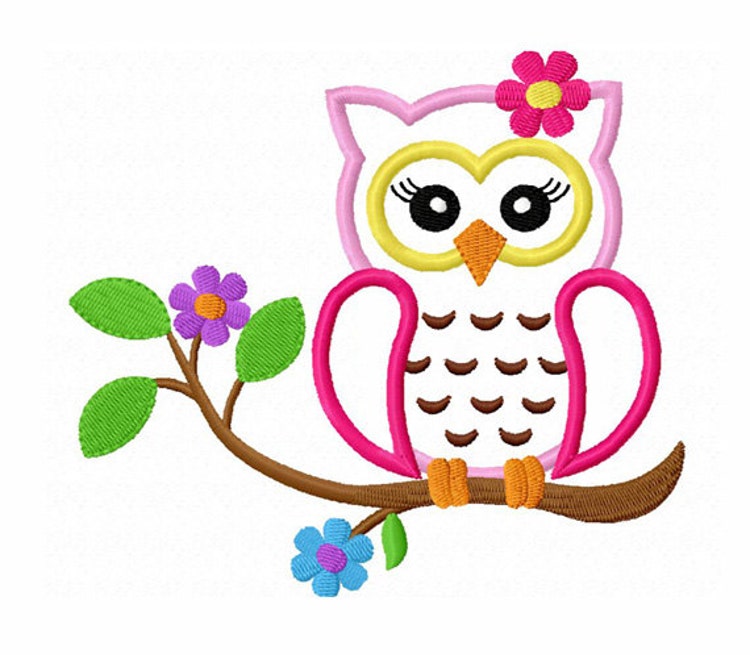 machine printable sticker On Branch Download Instant Applique by Owl Flower